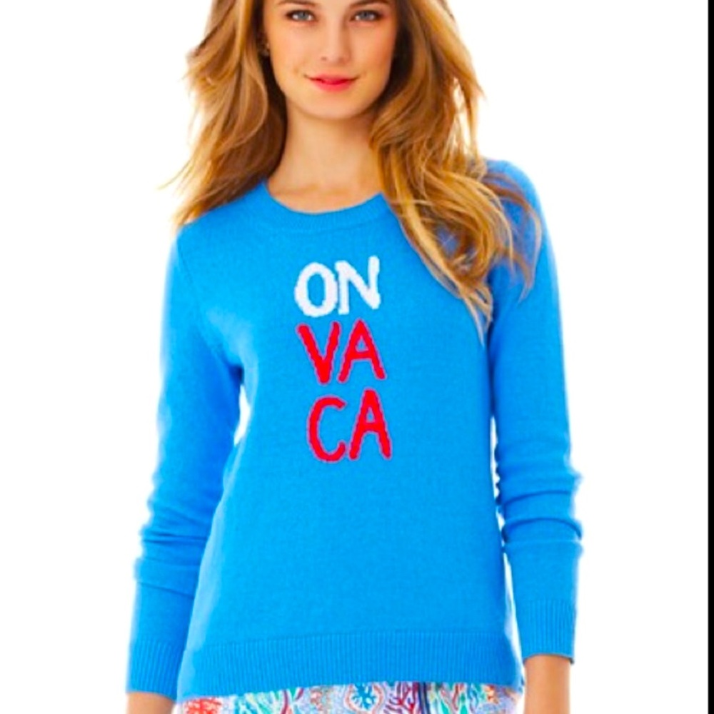 Lilly Pulitzer Women's Solar Blue "ON VA CA" Pullover Sybil Sweater Sz M NWOT